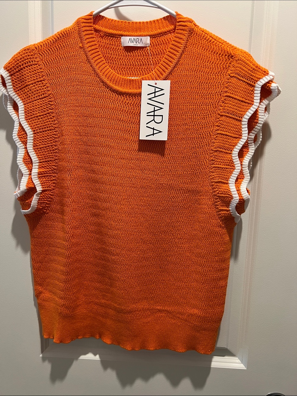 Avara | Orange & White Knit Ruffle-Sleeve Top | Large | NWT